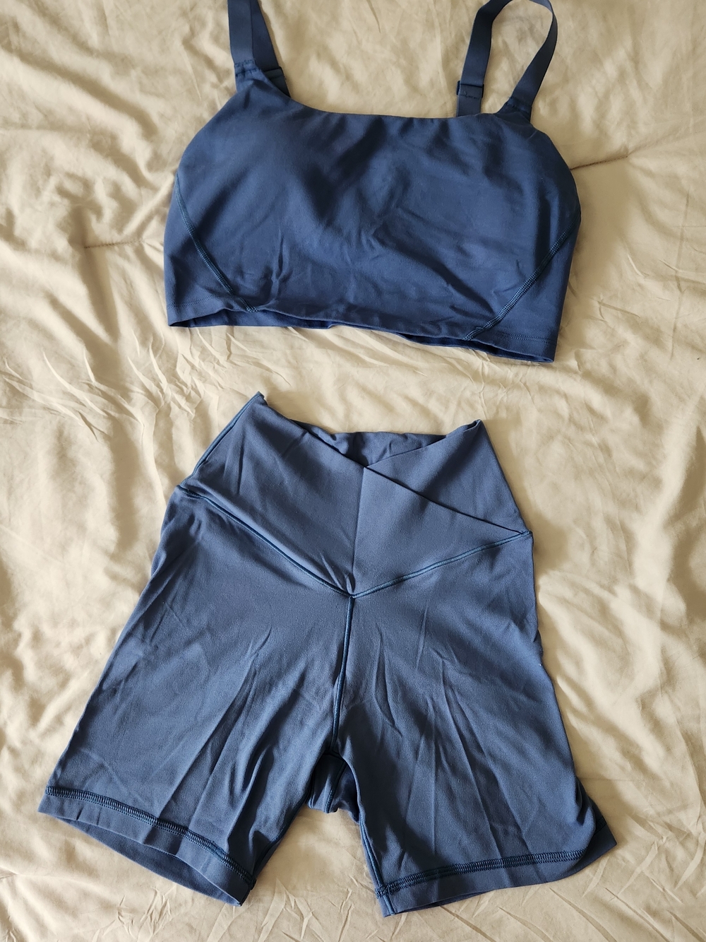 aerie Slate Blue High-Waist Bike Shorts And Bra Matching Set